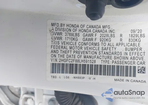 2020 Honda Civic Sport from USA, damaged, VIN 2HGFC2F88LH591528